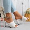 Damen High Heel Pantoffeln Sommer Quadratische Zehenpartie Offene Zehenpartie Hohe Absätze Schuhe Stricknetz Rutschfest Verschleiß Blockabsatz Club Sandalen