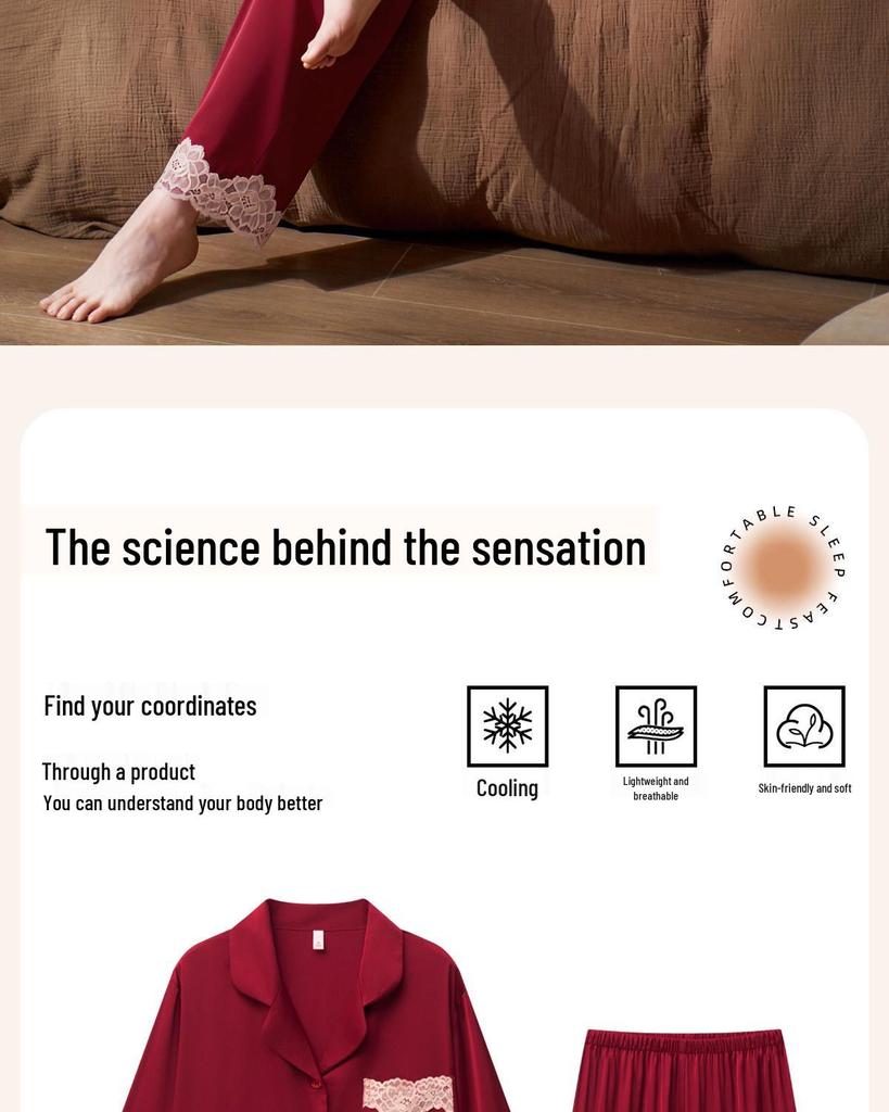 Women's Red Year of the Rat Ice Silk Pajamas - Long Sleeve, Festive Wedding Homewear for Spring/Autumn.