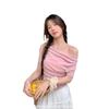 Black careful machine off-shoulder design swinging collar short-sleeved T-shirt women's spring and summer new atmosphere ins bottoming shirt
