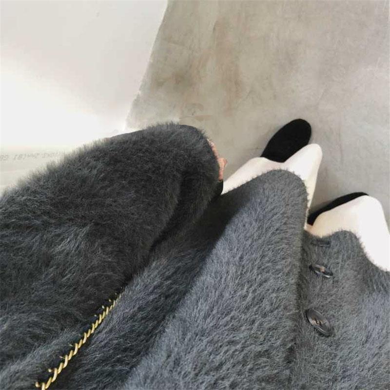 Korean Style Loose Faux Mink Velvet V-neck Cardigan Coat for Women