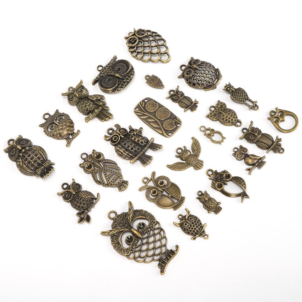 24Pcs Bronze Owl Jewelry Accessories Alloy Mixed Models for DIY Crafting Supplies Pendants