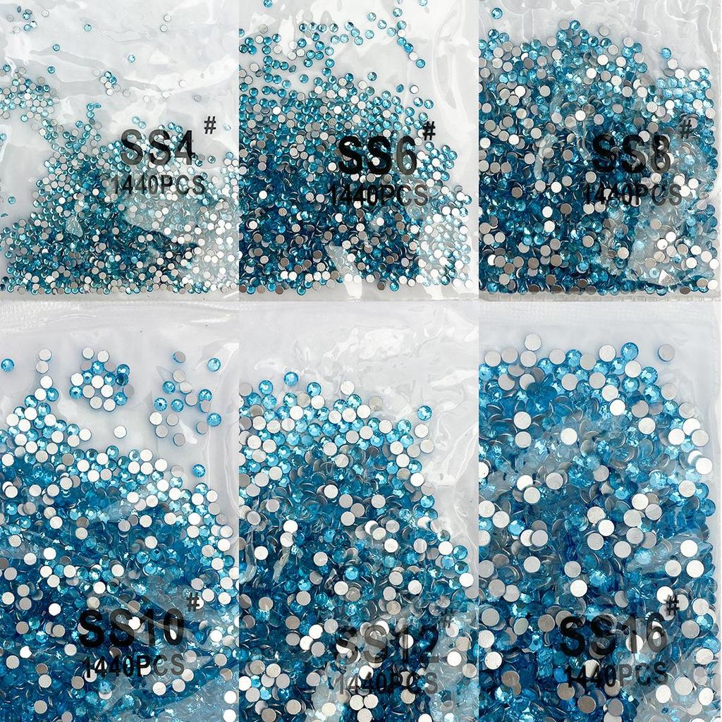 Blue Glass Nail Art Rhinestone Box Set - 12/6 Grids, Various Sizes, Flat-back Nail Decorations
