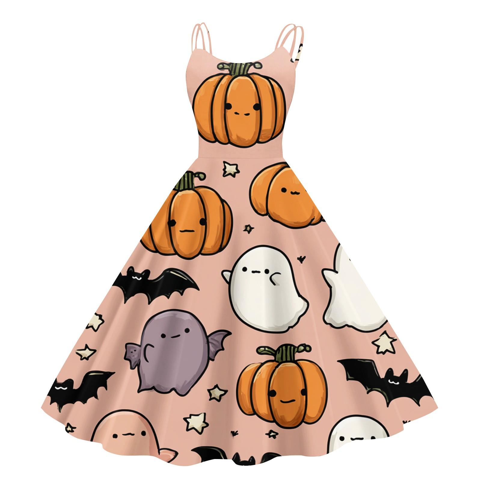 

Women s Vintage Fashion Halloween Printed Off Shoulder Sleeveless Dress L
