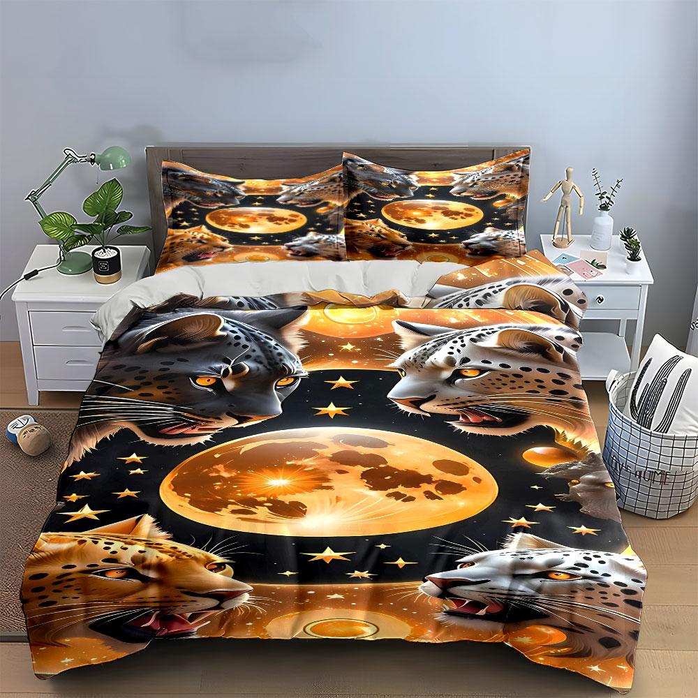Leopards, moon, and stars. Bedding sets Duvet cover sets Duvet covers Pillowcases(1* Duvet Cover 2* Pillowcases without duvet insert)