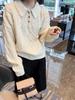 Women's Cozy Lapel Cable Knit Pure Wool Sweater – Loose Fit Autumn/Winter Pullover