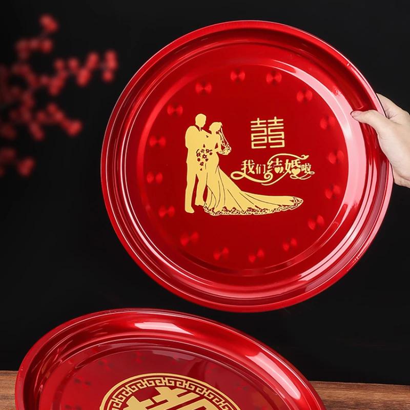 

Поднос для десертов из нержавеющей стали для китайской свадьбы, поднос для конфет, поднос для красных сухофруктов, поднос для украшения свадебных принадлежностей, японские блюда Diameter 36CM