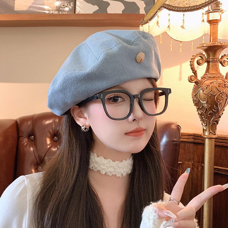 Denim Beret Women's Spring and Autumn Korean Style Versatile Face Show Little Belem Painter Hat Big Head Wrap Hat Trendy