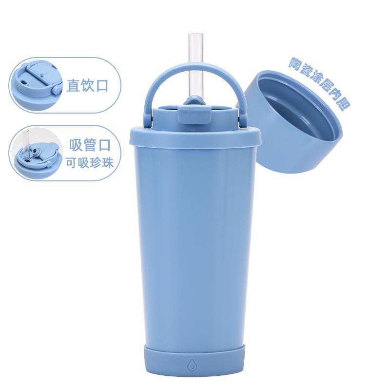 

2025500 мл Кружка с соломинкой Керамическое покрытие Двойная чашка для напитков Чай с пузырьками Вакуумная Двухслойная Кружка с соломинкой 500ml