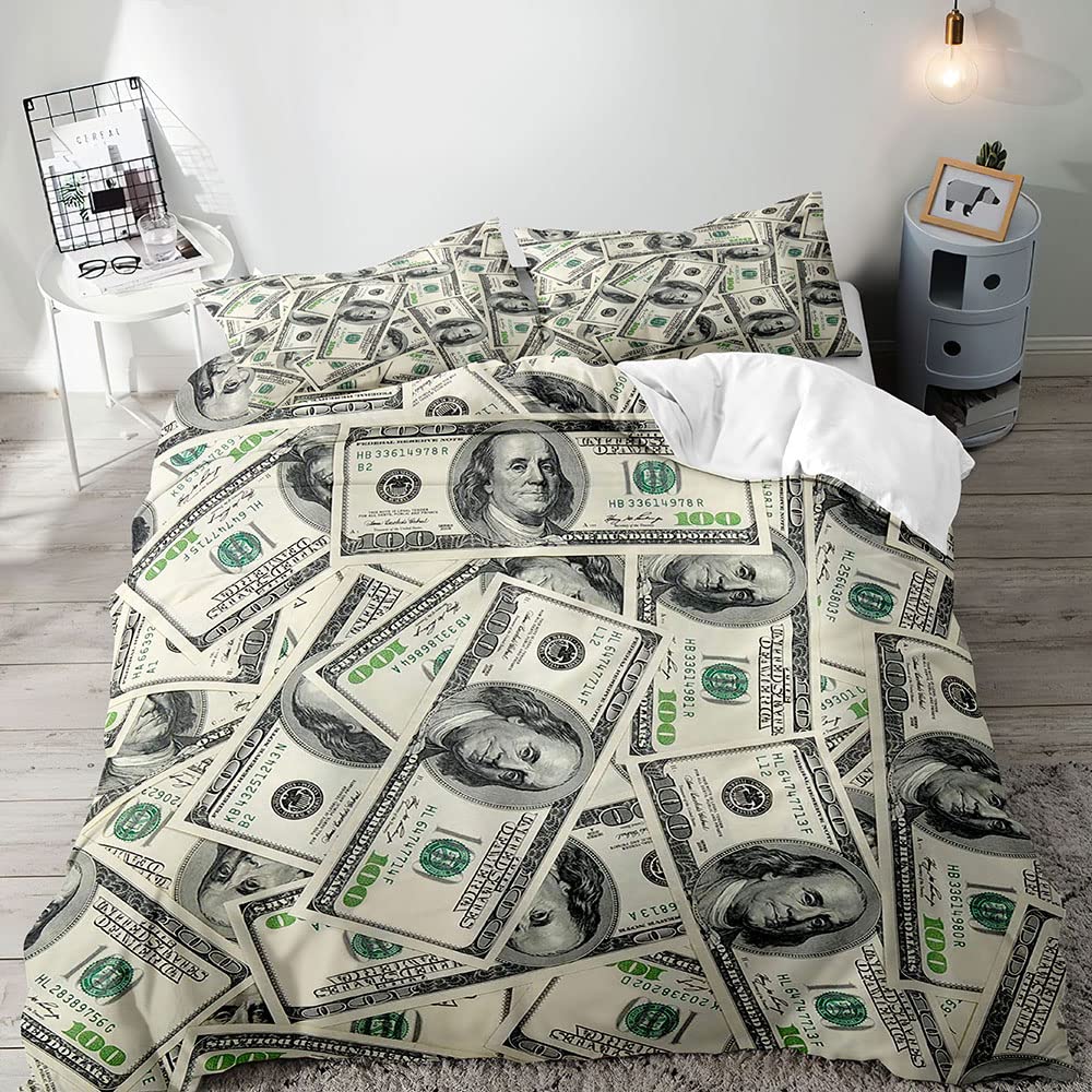Money Duvet Cover Set,Dollar Bills Of United States Federal Reserve The Ben Franklin Portrait,Bedding Set 2/3pcs,California King