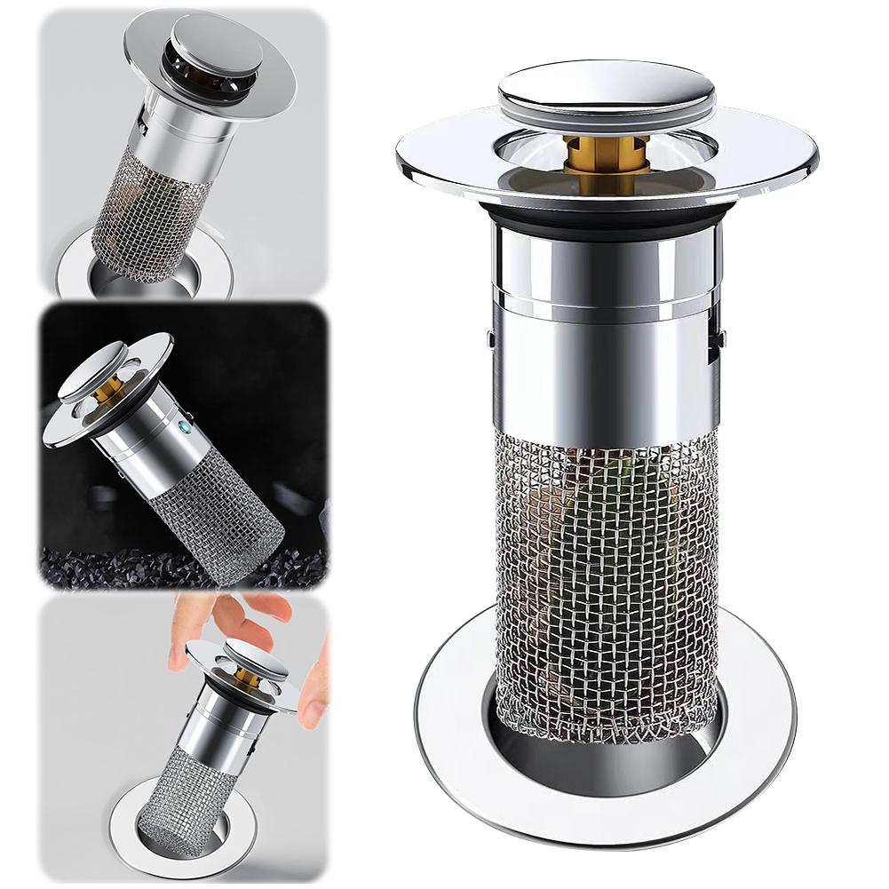 Pop Up Bathroom Sink Drain Strainer Hair Catcher Stainless Steel Sink Drain Strainer Brass Core for Bathroom Kitchen Basin Sink