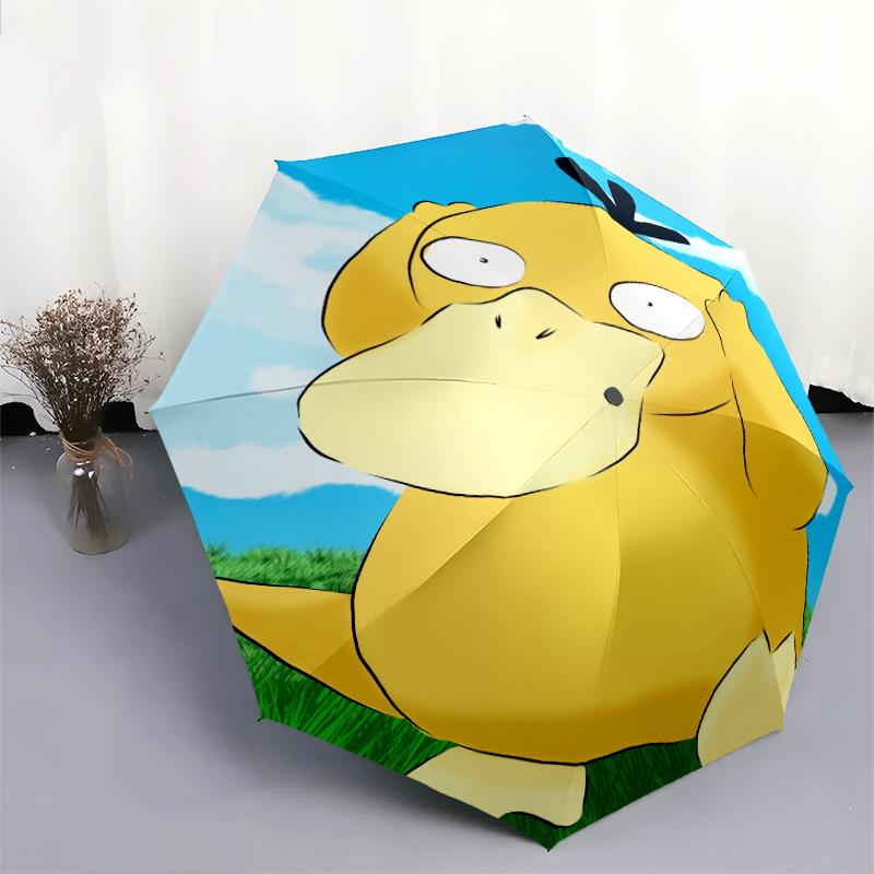 Pokémon Psyduck Pattern, Automatic Folding Umbrella, Portable and Foldable Design, 8 Ribs, a Christmas or Birthday Gift.