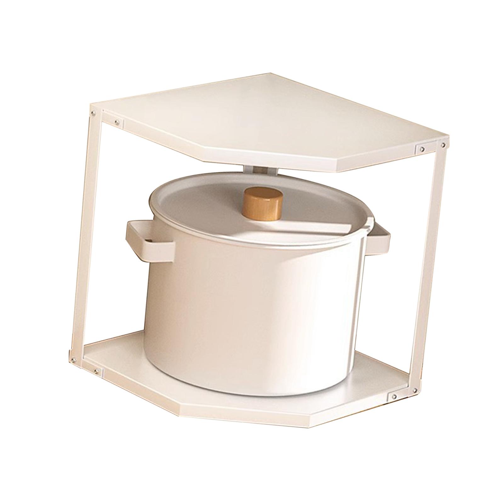 

Кухонная маленькая угловая полка-стеллаж веерообразной формы, экономящая место, устойчивая подставка из углеродистой стали для посуды, 2-ярусная, белая