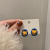 Cartoon kitten oval stud earrings simple and cute high-end earrings fashionable and versatile earrings