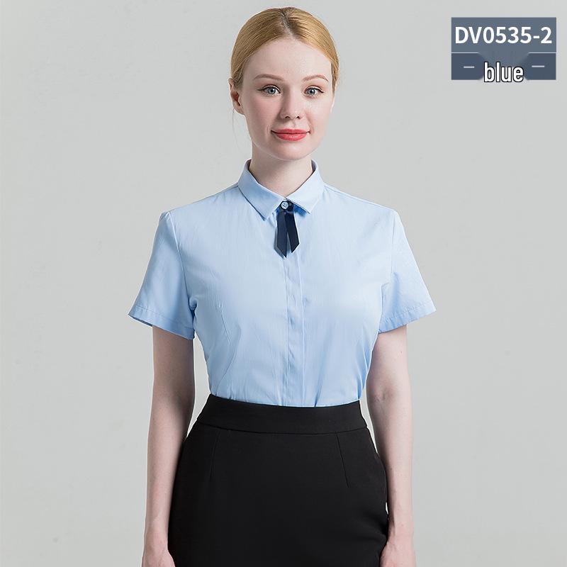 2025 Premium Women's Short-Sleeve Business Shirt with Tie Decoration - Solid Color, Dark Placket