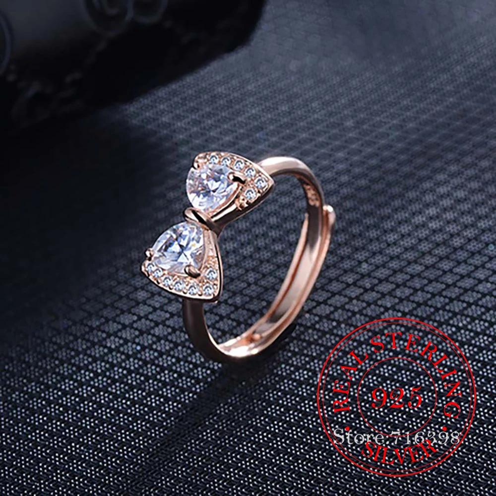 S925 Sterling Silver Bowknot Bow Knot AAA Zircon Rings for Women Fashion Wedding Engagement Party Gift Charm Jewelry