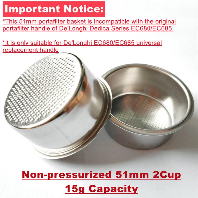 

Bottomless Portafilter for Delonghi EC680 EC685,Pressurized Filter Basket,51mm Filter,Espresso Coffee Maker,Barista Tools For Delonghi EC685