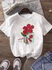 Vibrant Red Floral Arabic Script Printed Womens Casual Short Sleeve Round Neck TShirt Regular Fit Top Summer Women Clothing