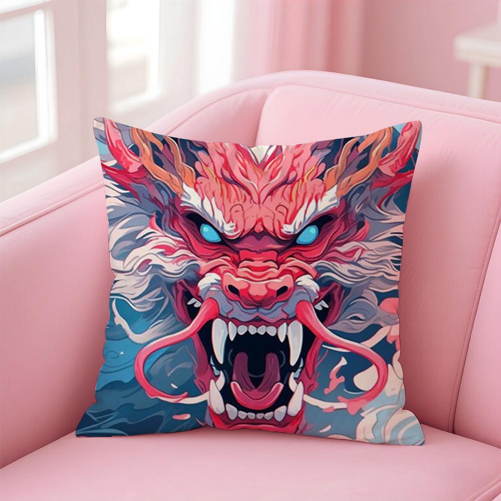Mythology Traditional Japanese Dragon Cushion Cover Pillowcase Short Plush Invisible Zipper Room Sofa Cushion Cover