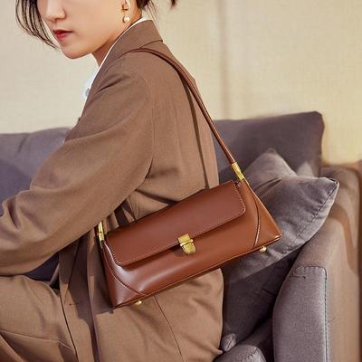 Women's Genuine Leather French Baguette Shoulder Bag - Summer 2025 Collection