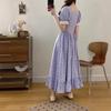 2026 Summer Plus Size Puffy Sleeve Square Neck Dress for Women - French Style Purple Floral