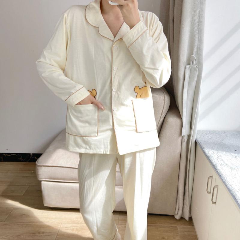 Cartoon Women's Pajamas Casual Lapel Long Sleeves and Trousers Two-piece Set New Home Wear Silk Pajamas for Women