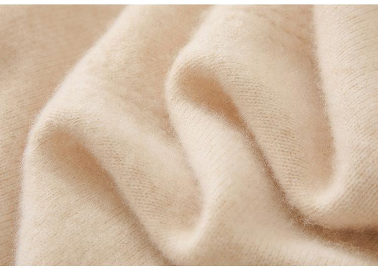 Women's Cashmere Rolled Hem High-Collar Hollow Sweater - Loose Knit Base Layer for Autumn/Winter
