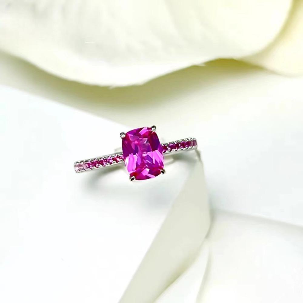 

Luxury Open Ring Simulated Emerald and Red Corundum Gradient High Carbon Diamond Womens Fashion Ring adjustable