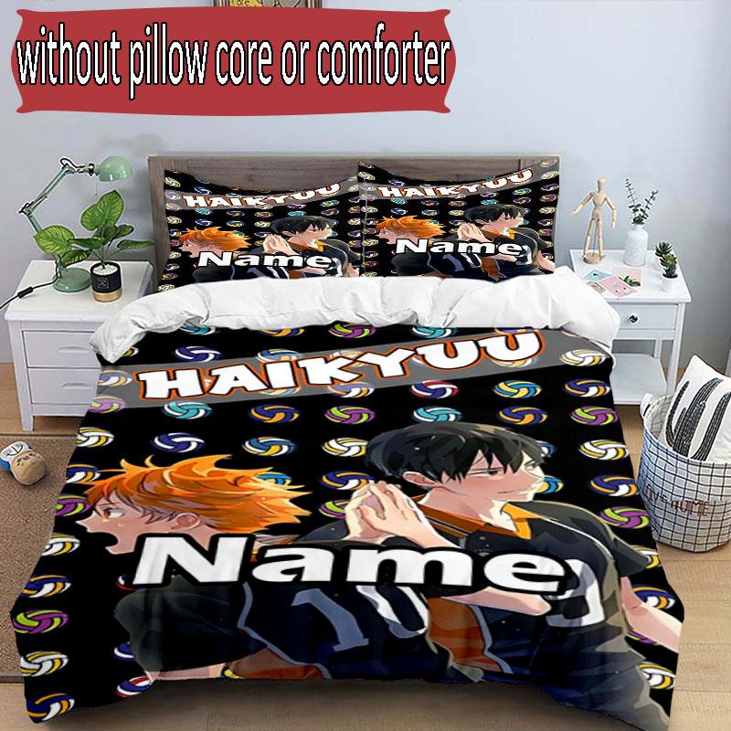 3-teiliges Bettbezug-Set (1 * Bettbezug + 2 * Kissenbezug, ohne Kern), Maßgeschneidertes Haikyu Muster Bettwäscheset, Heim Schlafzimmer Dekor Geschenk