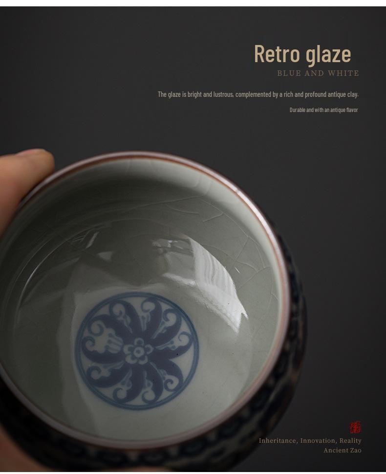 Vintage Blue & White Ceramic Tea Cup – Antique-Style Personal Kung Fu Tea Tasting Cup Gift