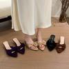 Fashion Women's Summer Butterfly-knot Low Heel Slippers Elegant Open Toe Party Dress Shoes Fashion Outdoor Ladies Slides
