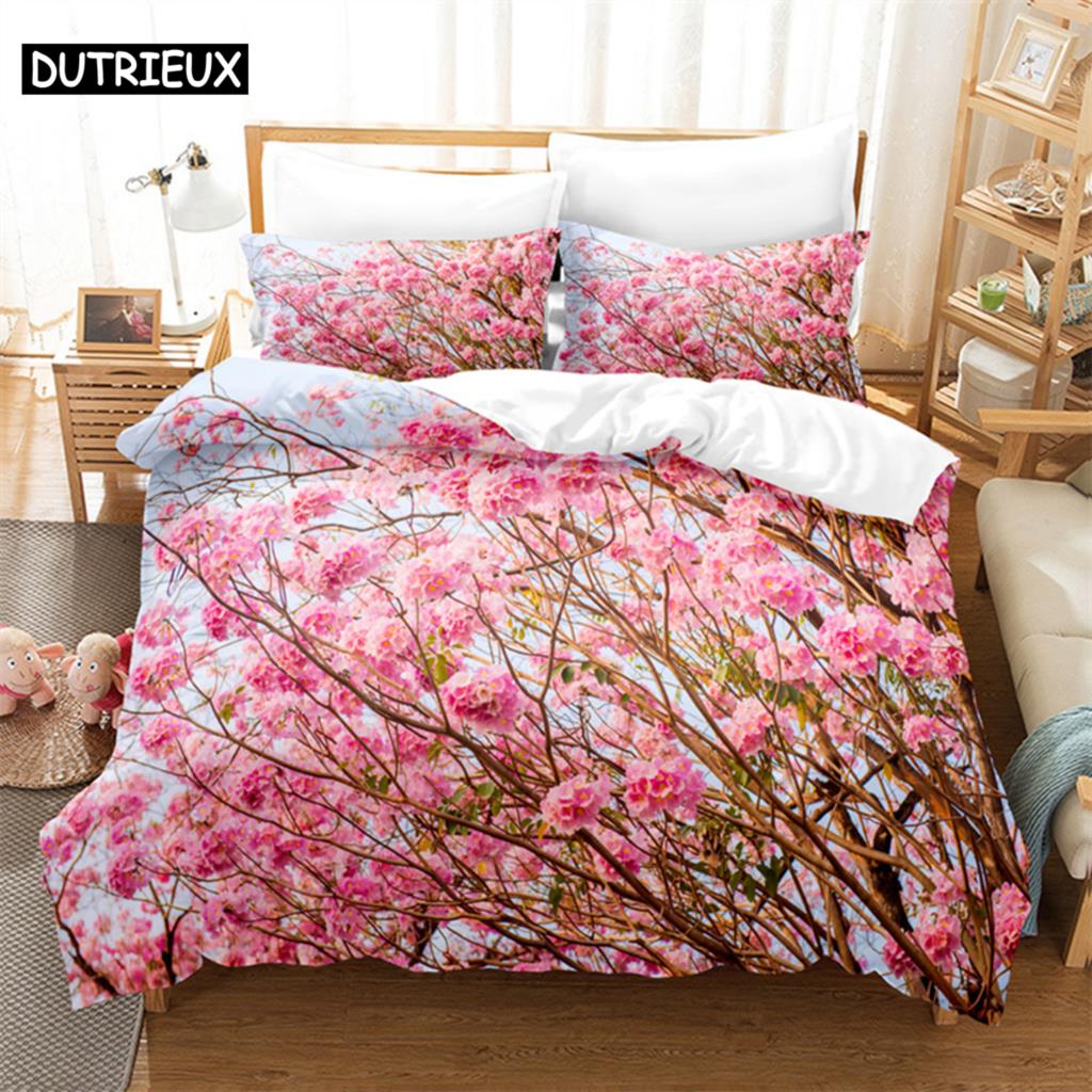 Fresh Flowers Queen Bedding Set Duvet Cover Kids Bedroom Bed Set Comforter Cover Set King Size Duvet Cover Set Bedding Sets