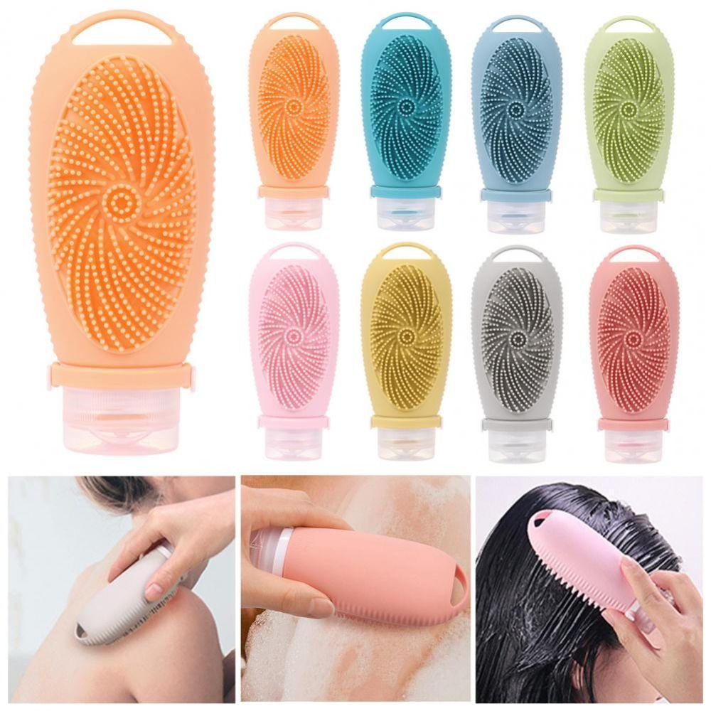 2 in 1 Shower Brush Bottle 100ml Toiletry Containers Portable Travel Refillable Bottles