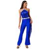 Womens 70s Disco Halter Sequined Top Tassel Fringe Flared Pants Romper Shiny Metallic Jumpsuit