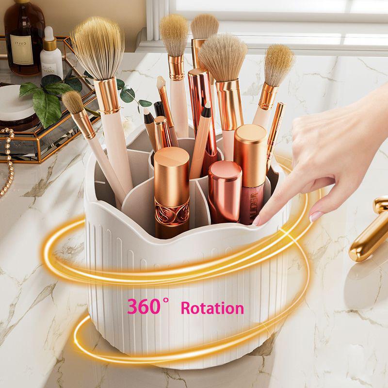 Porte-brosse de maquillage rotatif à 360 degrés, organisateur de cosmétiques avec couvercle pour vanité, porte-stylo multifonctionnel, boîte de rangement de rouge à lèvres