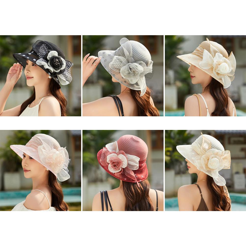 Flower Decor Dotted Print Bucket Hat Wide Brim Beach Hat Fashion Fisherman Hat  Summer