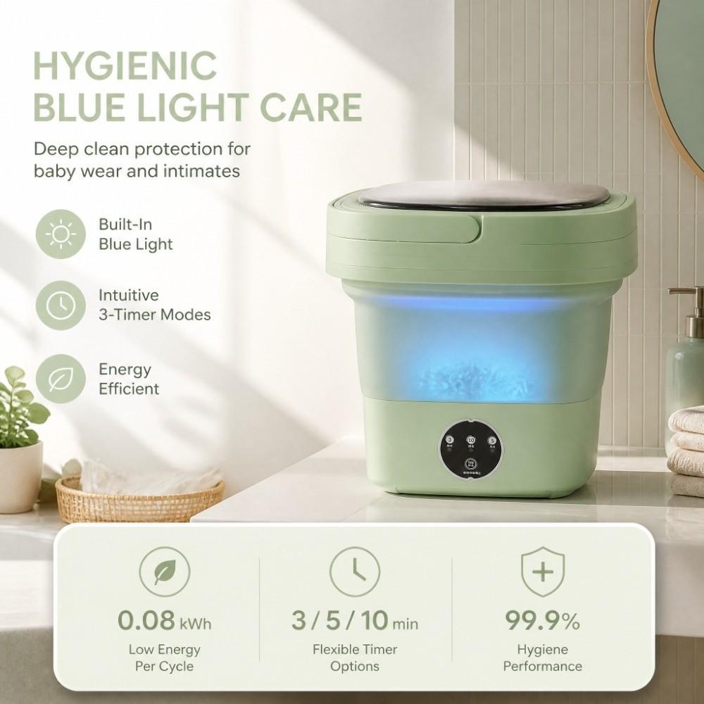 Green Portable Mini Washer Plastic Small Laundry Machine Foldable Washing Machine  Home Use