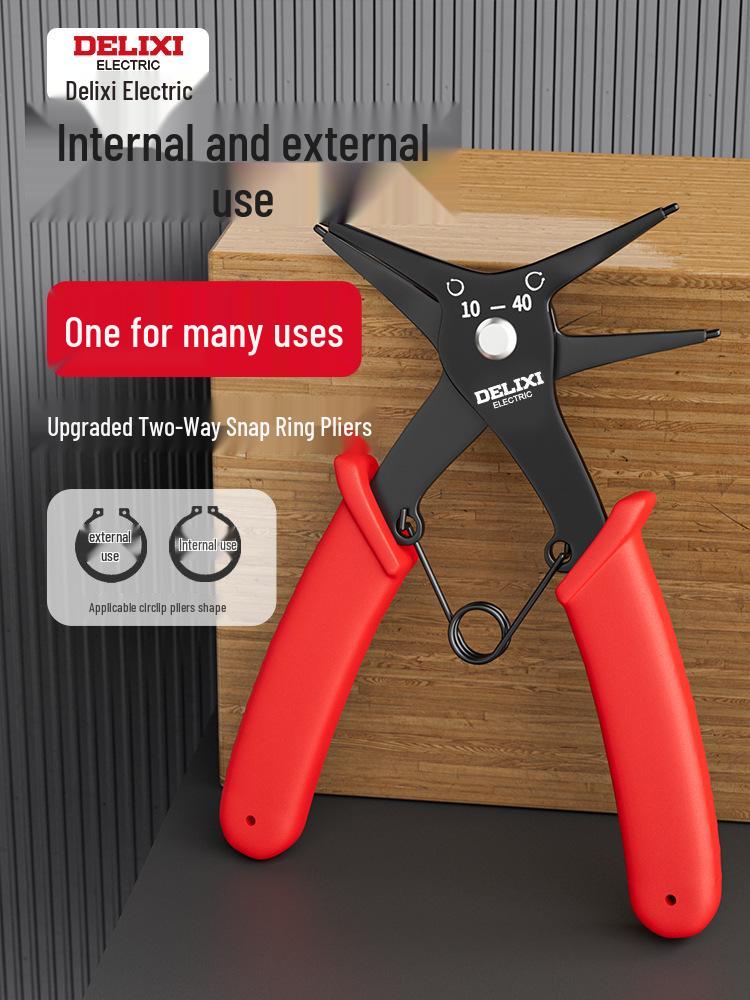 Delixi Dual-purpose Circlip Pliers: Multifunctional Internal & External Spring Retaining Ring Removal and Expansion Tool