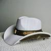 Melesh Western Cowboy Hat Summer Women's Straw Cowboy Hat Pearl Accessories Wide Brim Sun Protection Beach Western Cowboy Hat