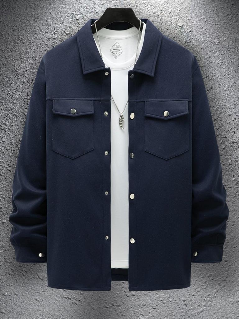 2024 Men's Casual Solid Color Single-Breasted Long-Sleeved Jacket - European & American Style.
