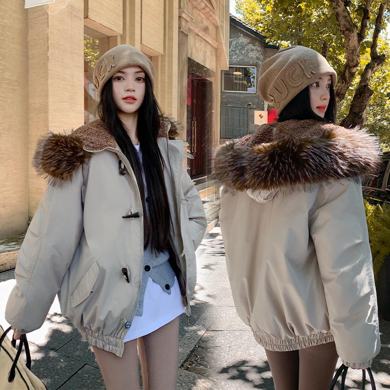 

Зимняя парка женская ретро короткая куртка с капюшоном верхняя одежда в корейском стиле теплая хлопковая куртка с подкладкой L хаки