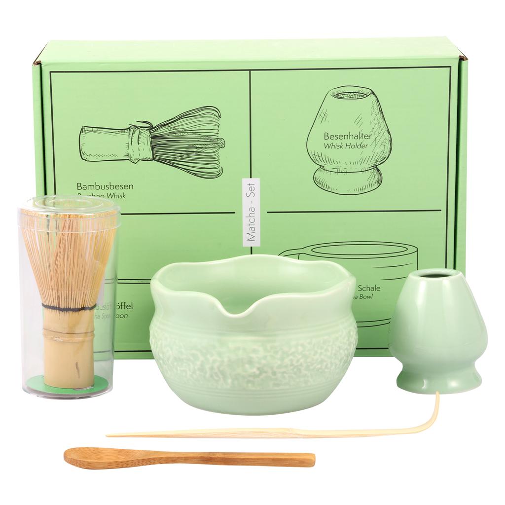 Chinese Handmade Matcha Tea Set with Ceramic Bowl Whisk Holder & Bamboo Stirrer Teaspoon Tea Ceremony Set Matcha Teaset Gift Set