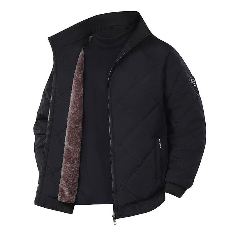 2025 autumn and winter new middle-aged and young people plus fleece stand-up collar machine line cotton clothes plus fleece thick large size