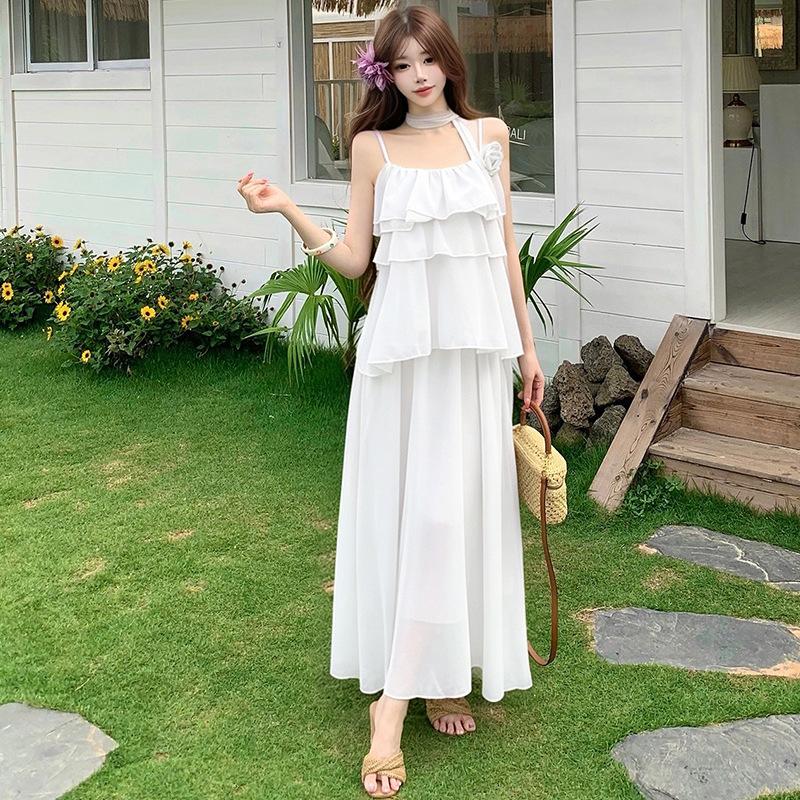 French purple suspender long dress female summer loose and thin lazy style big skirt elegant dress knee fairy skirt