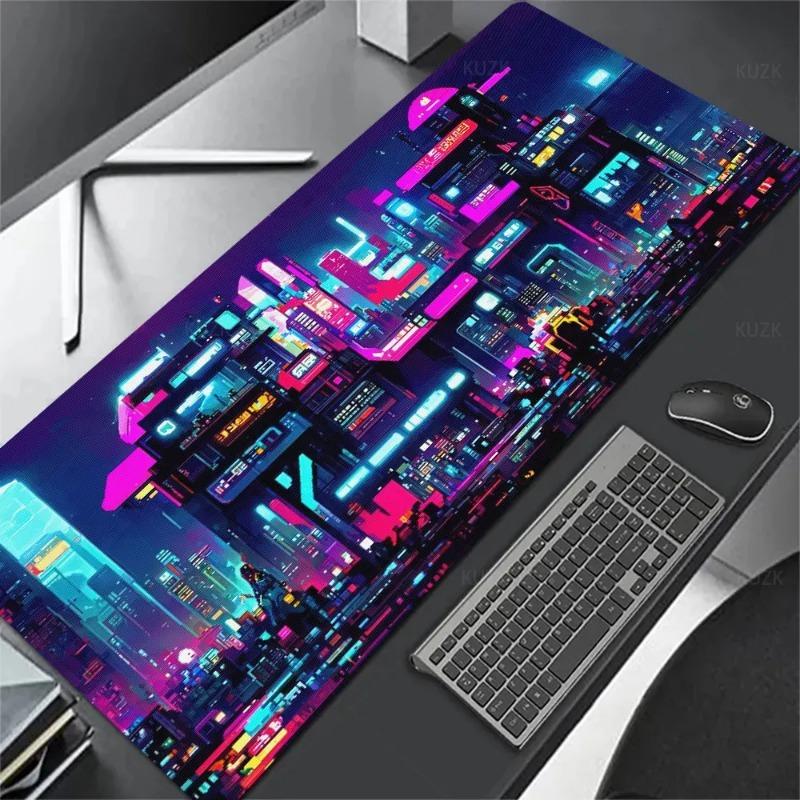 Cyberpunk Neon Város Egérpad Játék Anime Gamer Asztali Alátét Xxl Billentyűzet Párna Asztali Nagy Laptop Számítógép Asztal Felület Szőnyeg 800x300x2mm