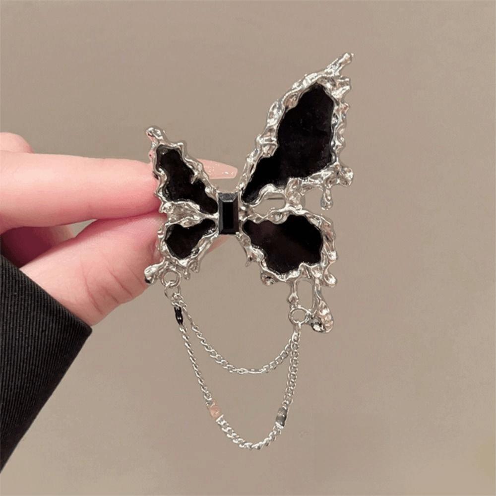 Tassel Pendant Butterfly Chain Brooch Pin Black Suit Badge Lapel Pins Clothing Accessories Jewelry