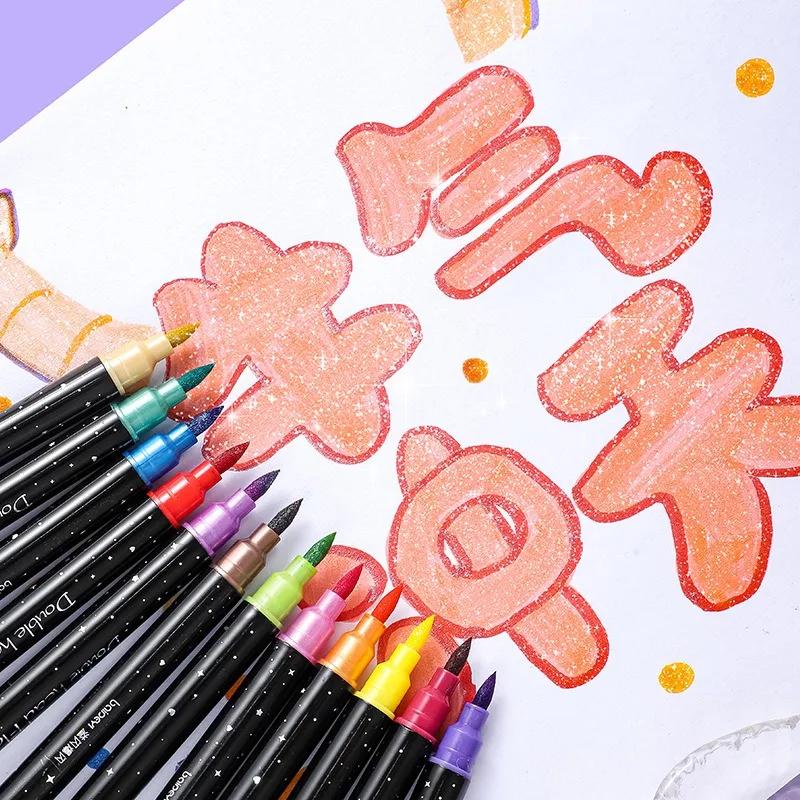 12/48/72/96 Colors Dual Brush Tip Glitter Art Markers Metallic Paint Marker Pens DIY Crafts Birthday Cards, Making Poster, Album
