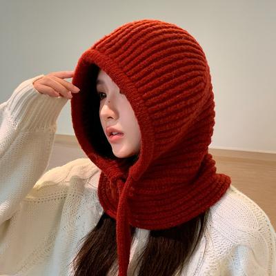 Fashion Versatile Autumn and Winter Hat Women's Scarf Integrated Balaclava Hat Ear Protection Warm Knitted Wool Hat