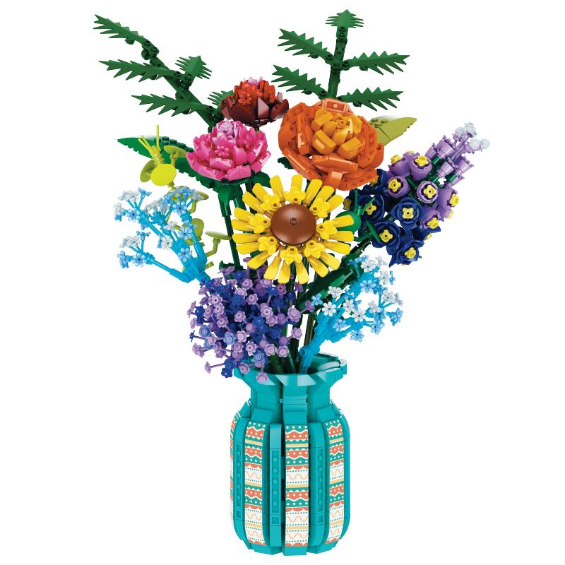 Flowers Bouquet Building Blocks Set With Vase Sunflower Rose Model Bricks Creative Home Decoration Kids DIY Toys Holiday Gifts