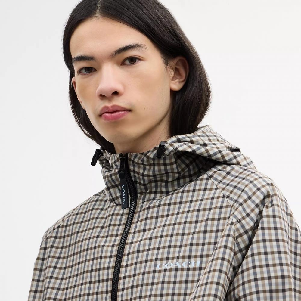 Coach Plaid WIndbreaker In Recycled Polyester Blue