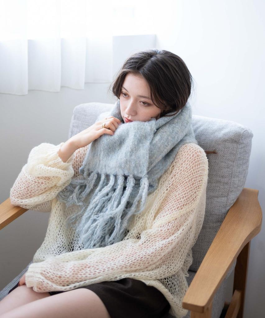 WEGO Unisex Boucle Knit Long Wrap Fluffy Solid School Size F Scarf, Scarf, Autumn/Winter Gift, Stole, Color, Uniform, Women's, Orange,